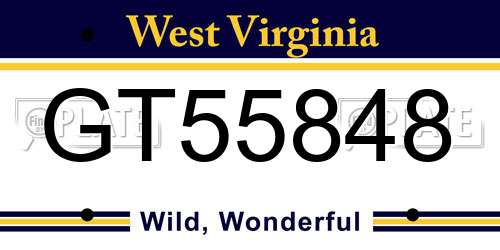 GT55848 West Virginia License Plate