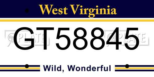 GT58845 West Virginia License Plate