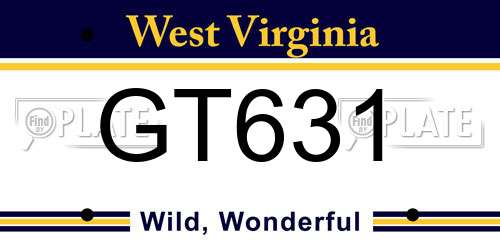 GT631 West Virginia License Plate