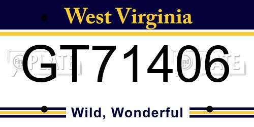 GT71406 West Virginia License Plate