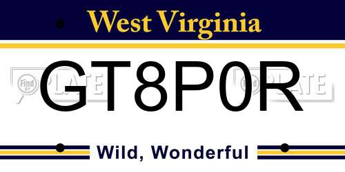 GT8P0R West Virginia License Plate
