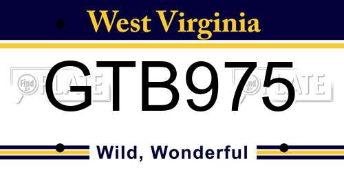 GTB975 West Virginia License Plate