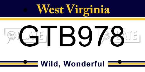 GTB978 West Virginia License Plate