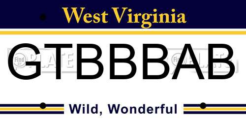 GTBBBAB West Virginia License Plate