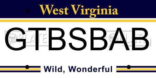GTBSBAB West Virginia License Plate