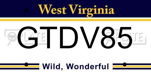 GTDV85 West Virginia License Plate