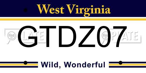 GTDZ07 West Virginia License Plate