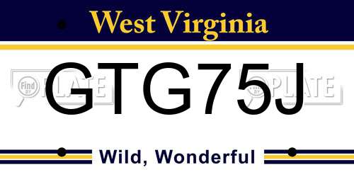 GTG75J West Virginia License Plate
