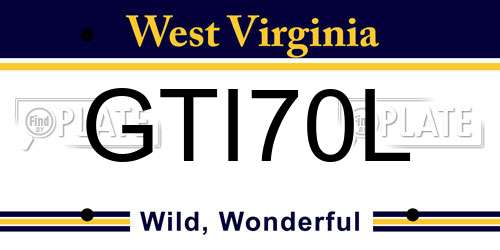 GTI70L West Virginia License Plate