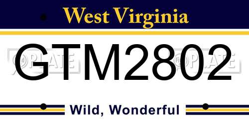 GTM2802 West Virginia License Plate