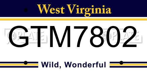 GTM7802 West Virginia License Plate