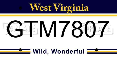 GTM7807 West Virginia License Plate
