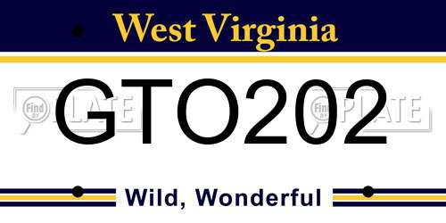 GTO202 West Virginia License Plate