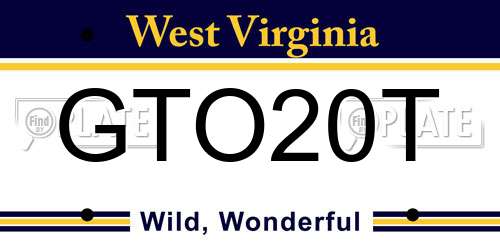 GTO20T West Virginia License Plate