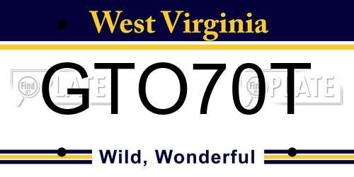 GTO70T West Virginia License Plate