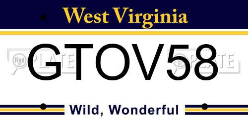 GTOV58 West Virginia License Plate