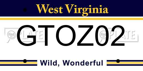 GTOZ02 West Virginia License Plate