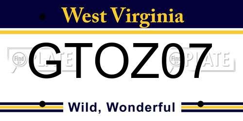 GTOZ07 West Virginia License Plate