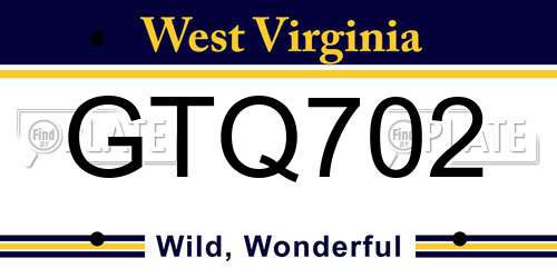 GTQ702 West Virginia License Plate