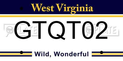 GTQT02 West Virginia License Plate