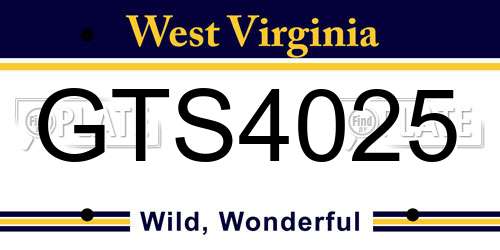 GTS4025 West Virginia License Plate