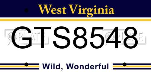 GTS8548 West Virginia License Plate