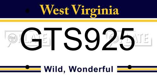 GTS925 West Virginia License Plate