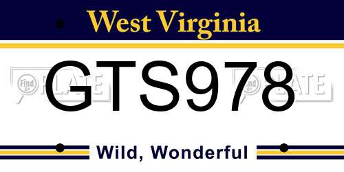 GTS978 West Virginia License Plate