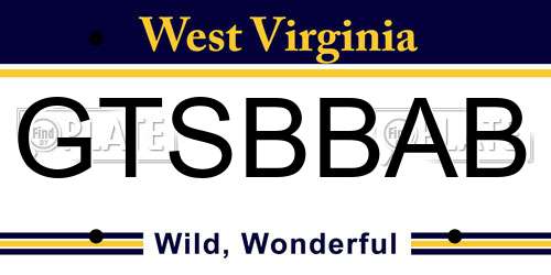 GTSBBAB West Virginia License Plate