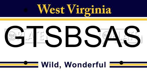 GTSBSAS West Virginia License Plate