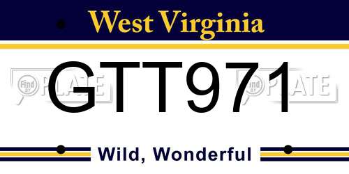 GTT971 West Virginia License Plate