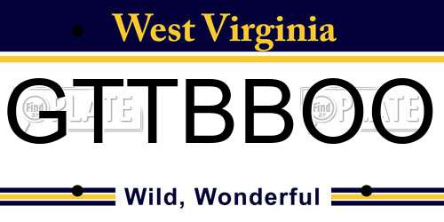 GTTBBOO West Virginia License Plate