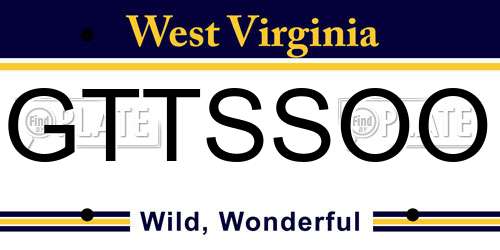 GTTSSOO West Virginia License Plate
