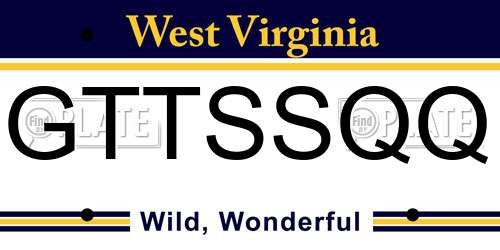 GTTSSQQ West Virginia License Plate