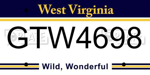 GTW4698 West Virginia License Plate