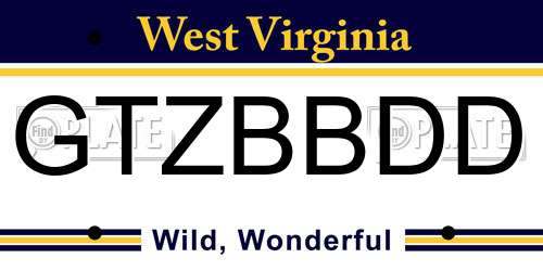 GTZBBDD West Virginia License Plate