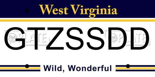 GTZSSDD West Virginia License Plate