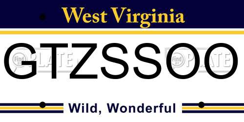GTZSSOO West Virginia License Plate