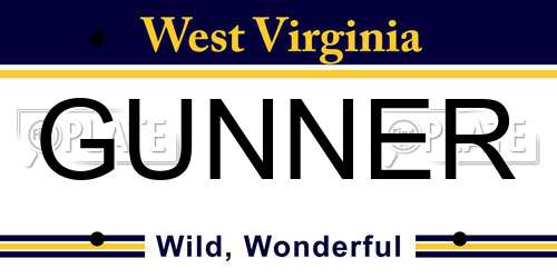 GUNNER West Virginia License Plate
