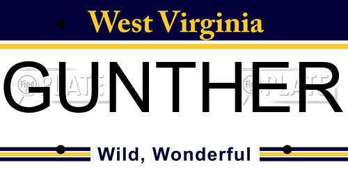 GUNTHER West Virginia License Plate