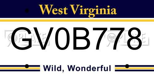 GV0B778 West Virginia License Plate