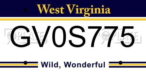 GV0S775 West Virginia License Plate