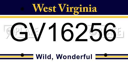 GV16256 West Virginia License Plate