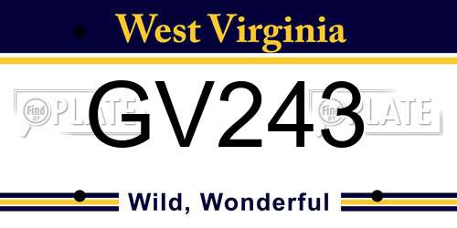 GV243 West Virginia License Plate