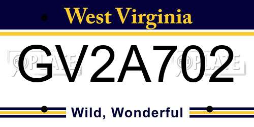 GV2A702 West Virginia License Plate