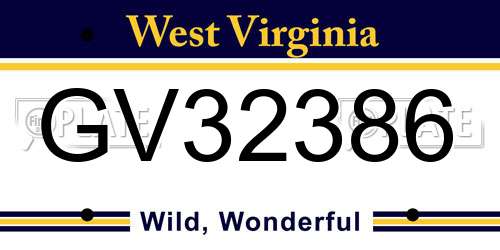 GV32386 West Virginia License Plate