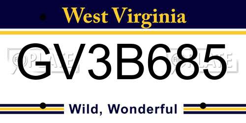 GV3B685 West Virginia License Plate