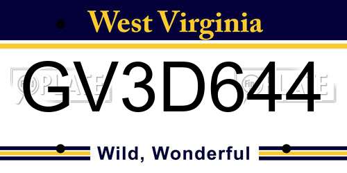 GV3D644 West Virginia License Plate