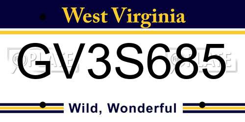 GV3S685 West Virginia License Plate