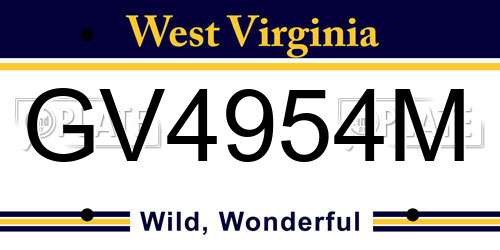 GV4954M West Virginia License Plate